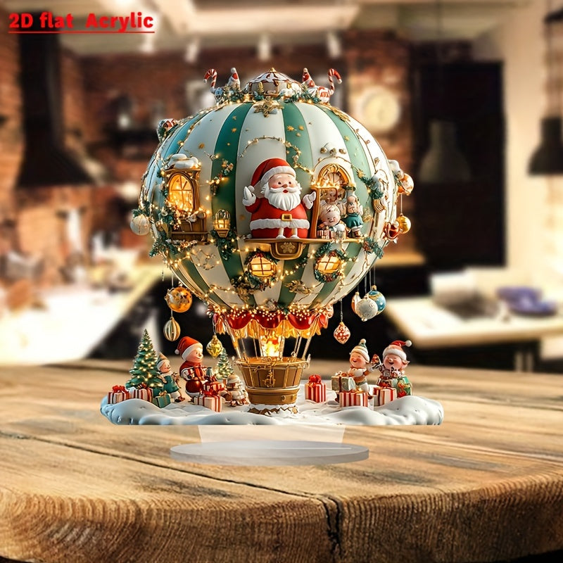 Santa Claus & Elves Hot Air Balloon Acrylic Decorative Plaque