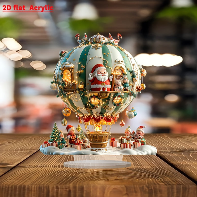 Santa Claus & Elves Hot Air Balloon Acrylic Decorative Plaque