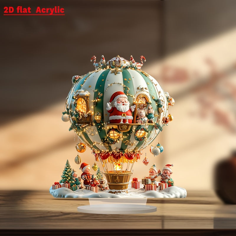 Santa Claus & Elves Hot Air Balloon Acrylic Decorative Plaque