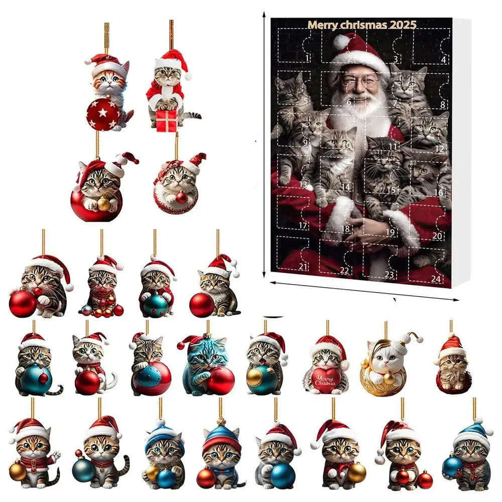Set of 24 Cat Christmas Ornaments Made of Durable Acrylic for Advent Calendar Decoration