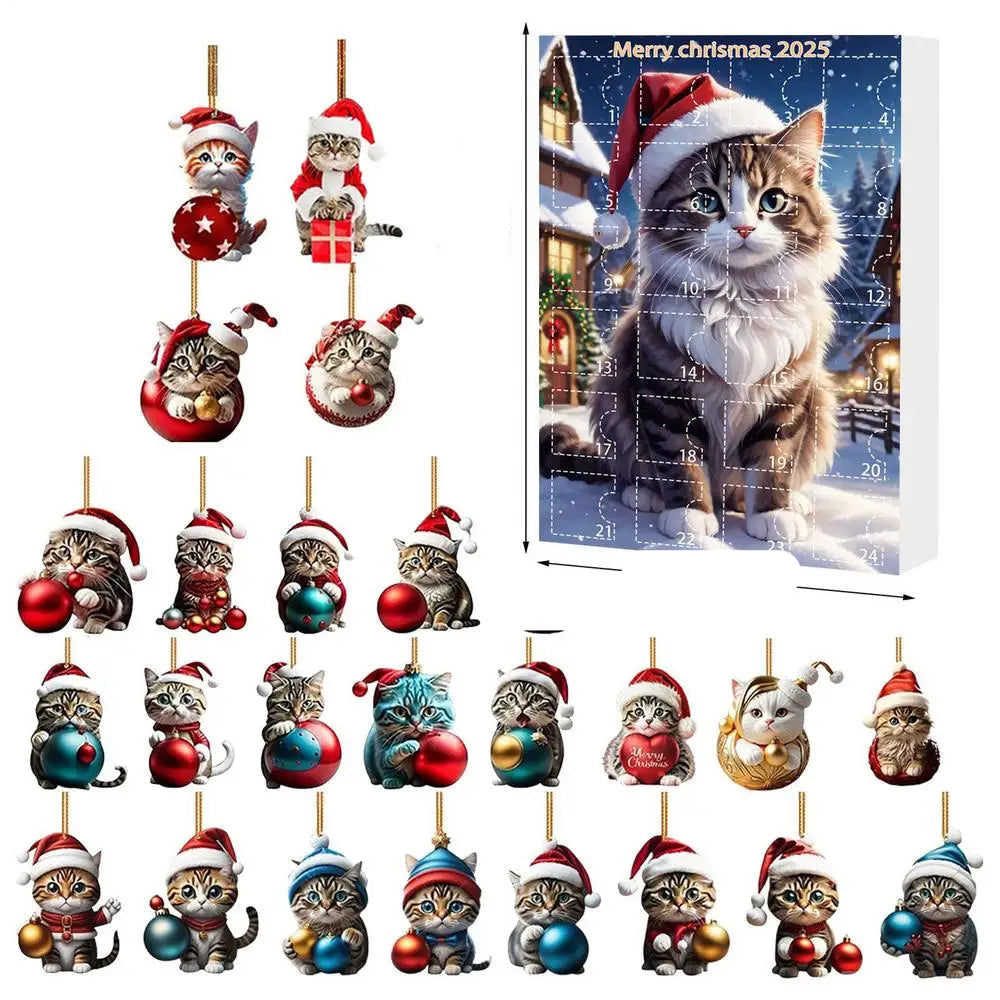Set of 24 Cat Christmas Ornaments Made of Durable Acrylic for Advent Calendar Decoration