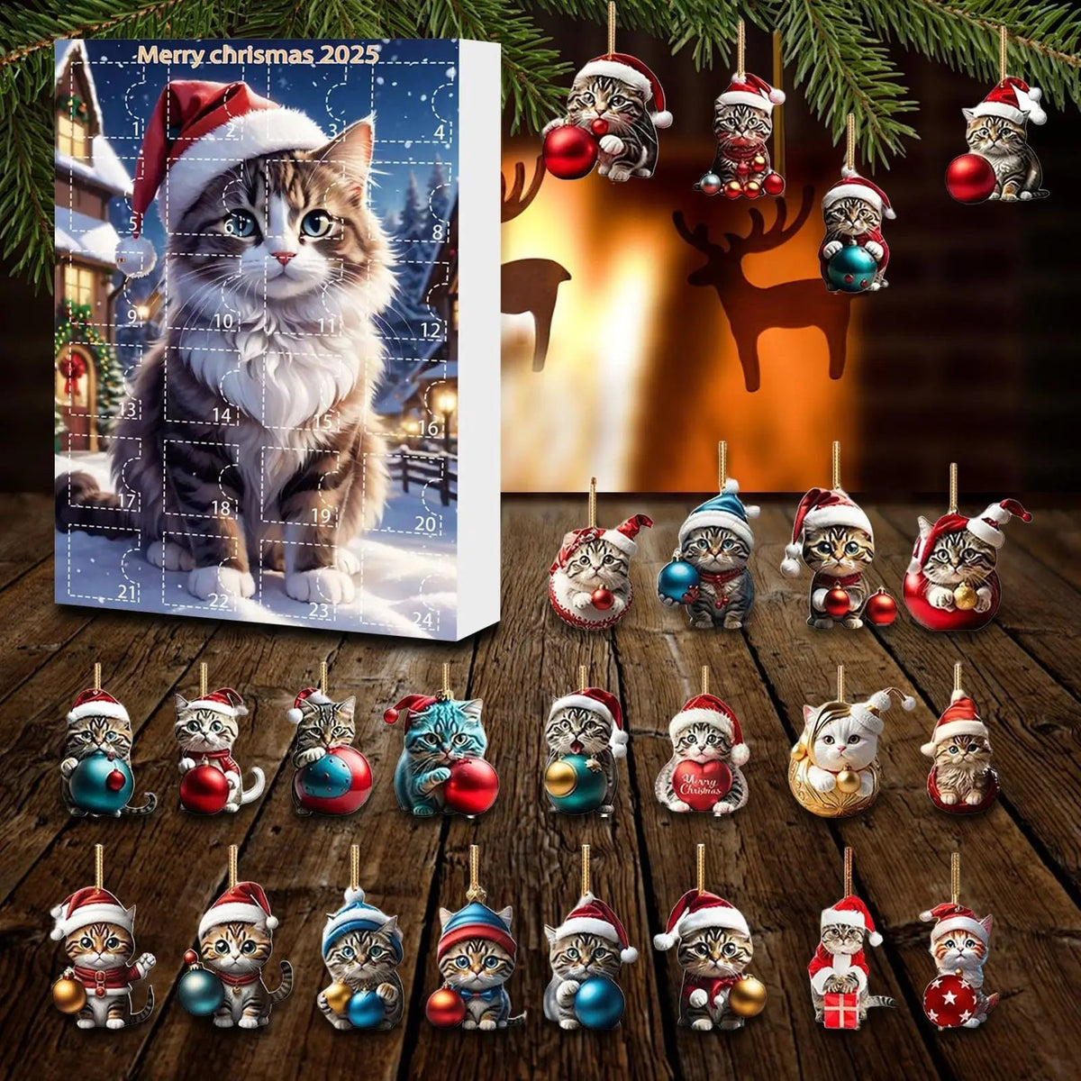 Set of 24 Cat Christmas Ornaments Made of Durable Acrylic for Advent Calendar Decoration