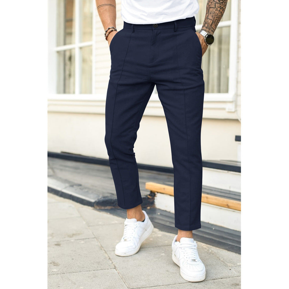 Slim Fit Pants with Front Pockets and Button Closure