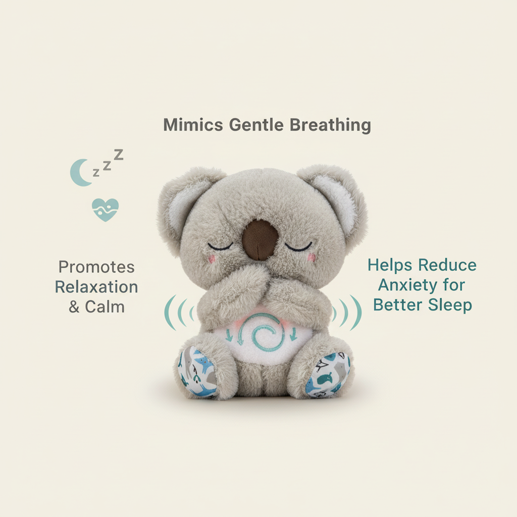 Soothing Koala Breathing Toy | Rhythmic Breathing Simulator | Tactile Haptic Sound Therapy | Integrated LED Night Light | Weighted Plush Companion