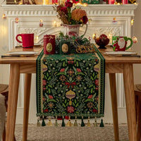 Christmas Botanical Table Runner with Tassels