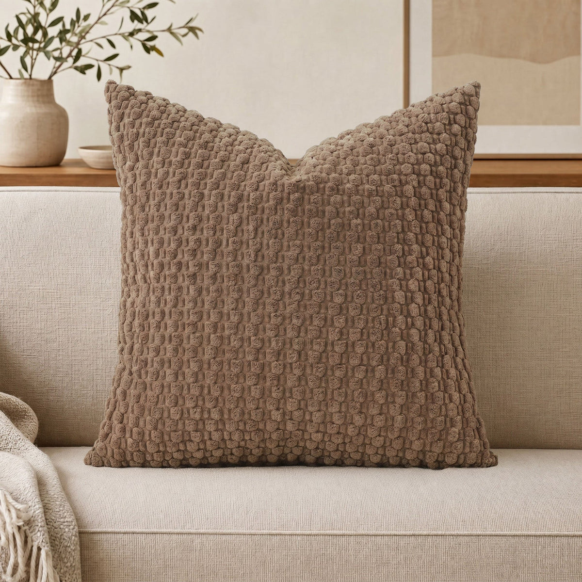 Textured Chenille Throw Pillow with Raised Bobble Weave