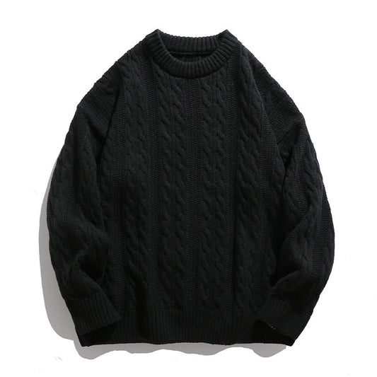 Unisex Boxy Cable-Knit Sweater with Ribbed Hem