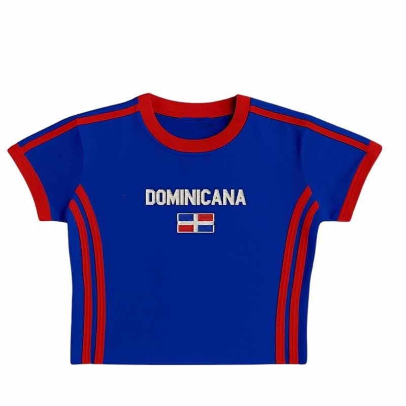 Unisex Slim Fit Retro Sporty Short Sleeve T-Shirt with Flag Motif