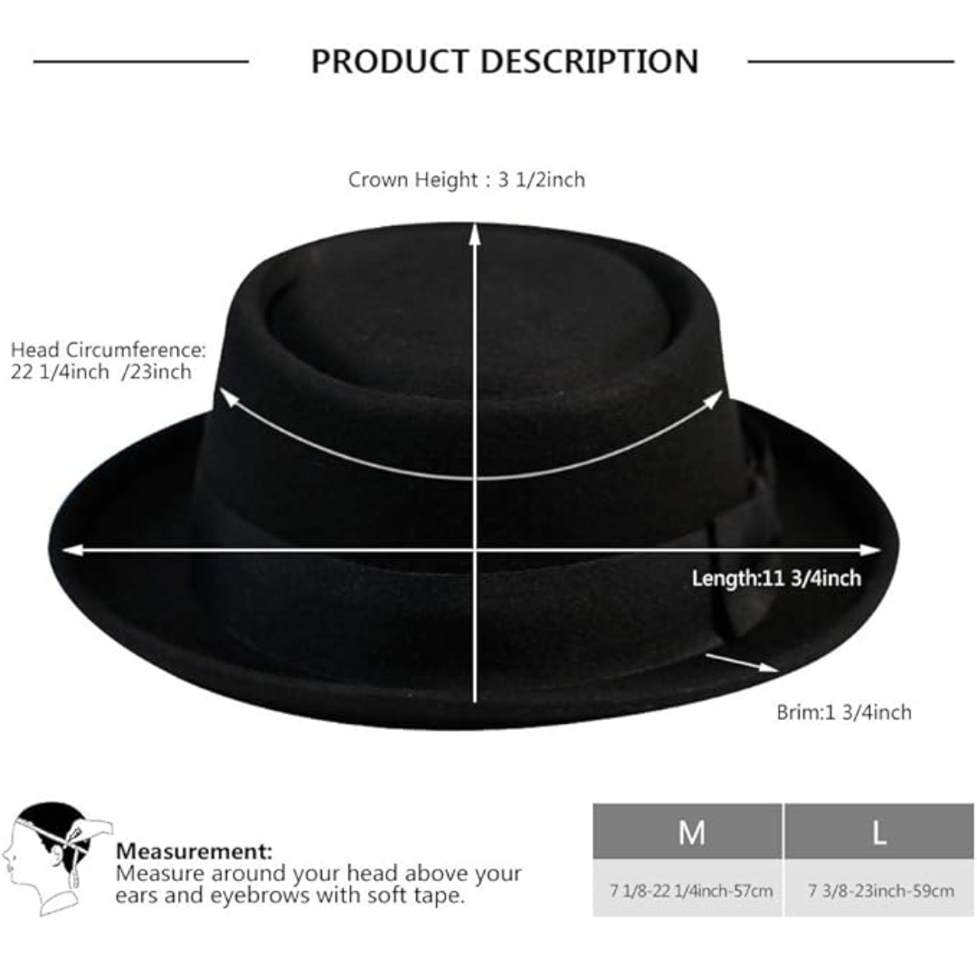 Unisex Wool Felt Pork Pie Fedora Hat