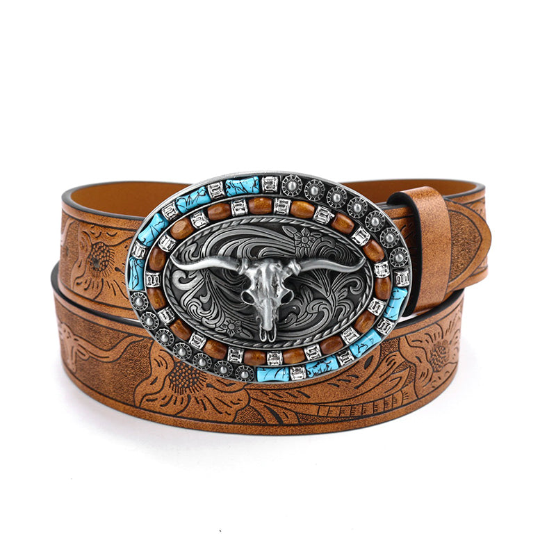 Vintage Western Belt with Animal Motif Buckle