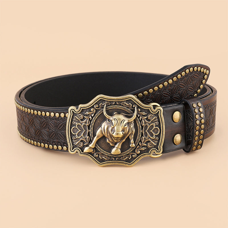 Vintage Western Belt with Animal Motif Buckle