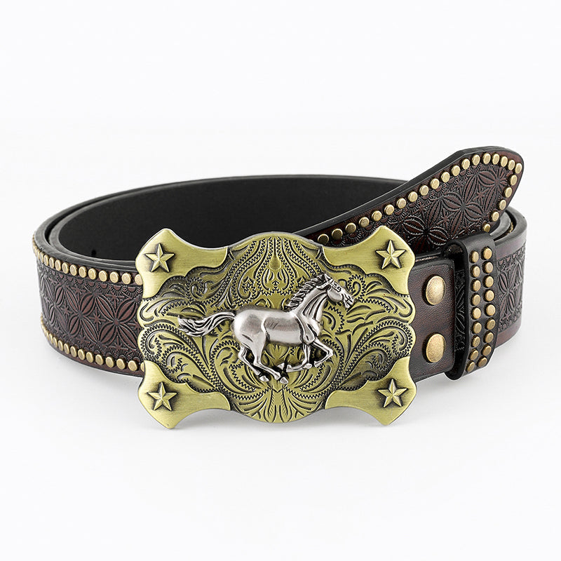 Vintage Western Belt with Animal Motif Buckle
