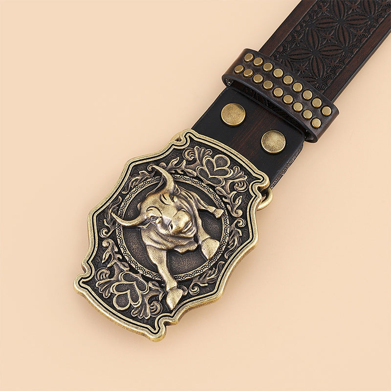 Vintage Western Belt with Animal Motif Buckle