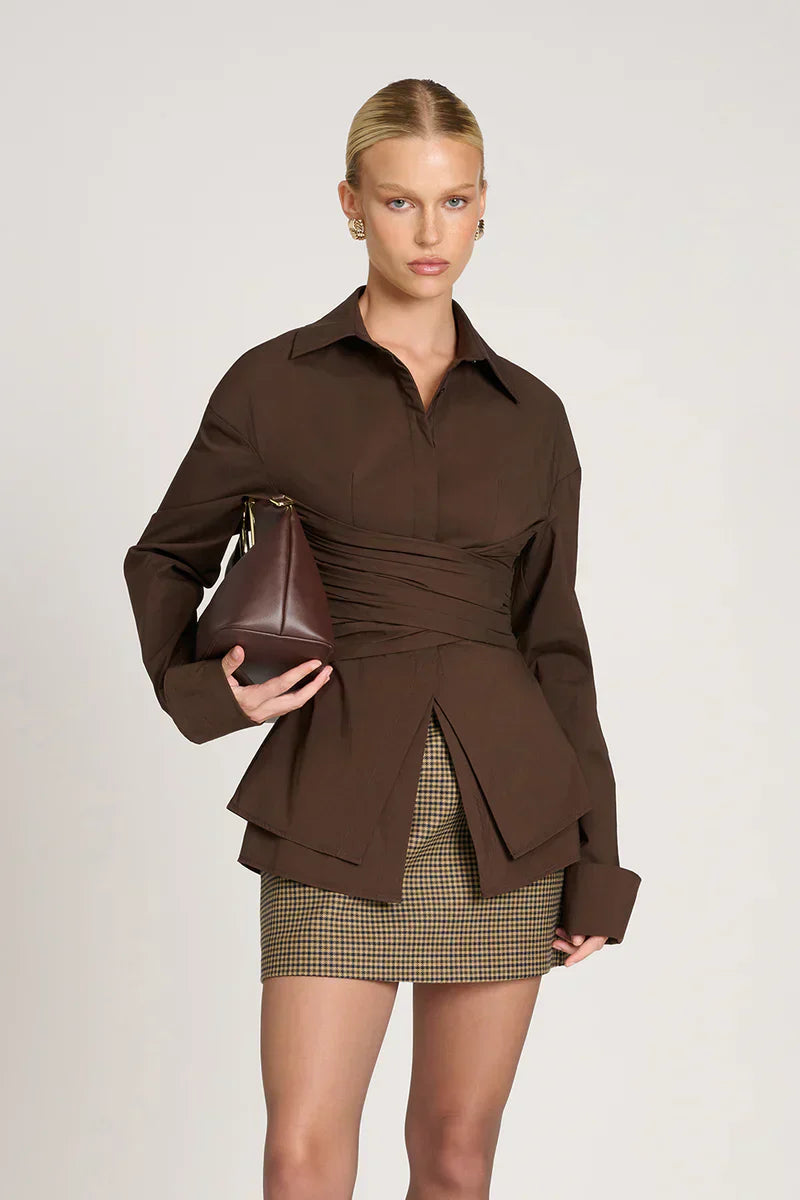 VioraLuxe™ Draped Waist Shirt — Sculpt Your Waist and Command Every Room with Effortless Elegance