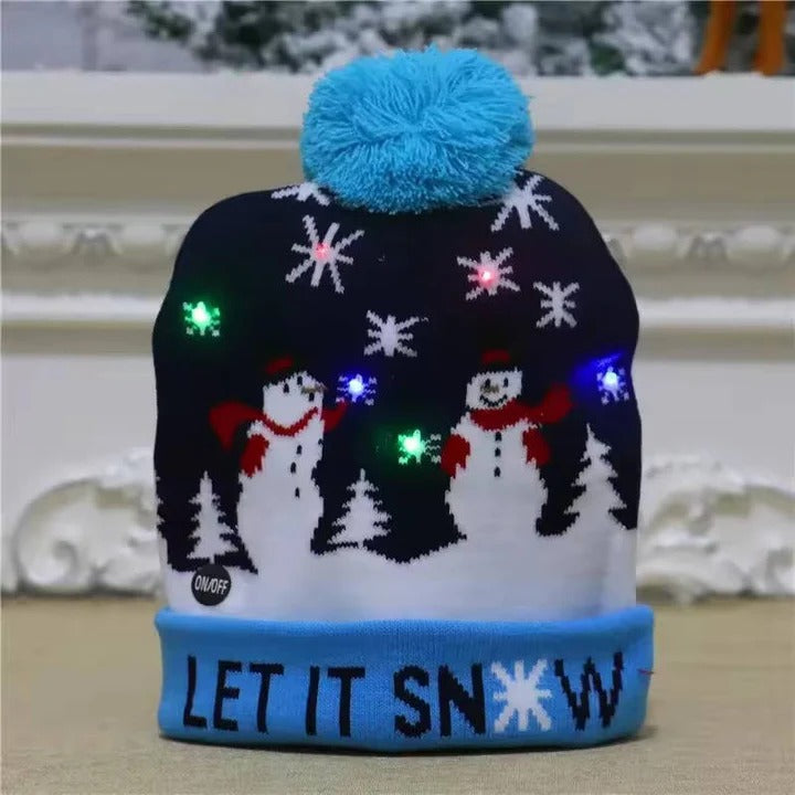 Warm Knitted Christmas Hat with Flashing LED Lights