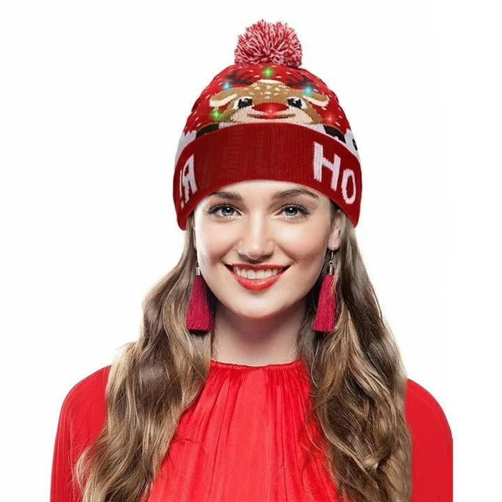 Warm Knitted Christmas Hat with Flashing LED Lights