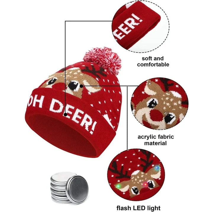 Warm Knitted Christmas Hat with Flashing LED Lights