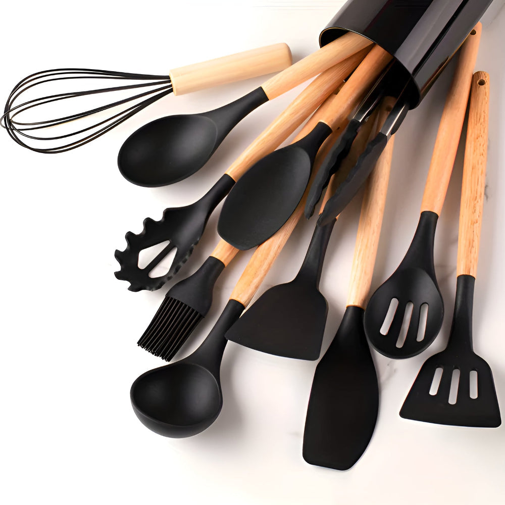 Wearclo | 12 Piece Kitchen Utensil Set with Bamboo Handles