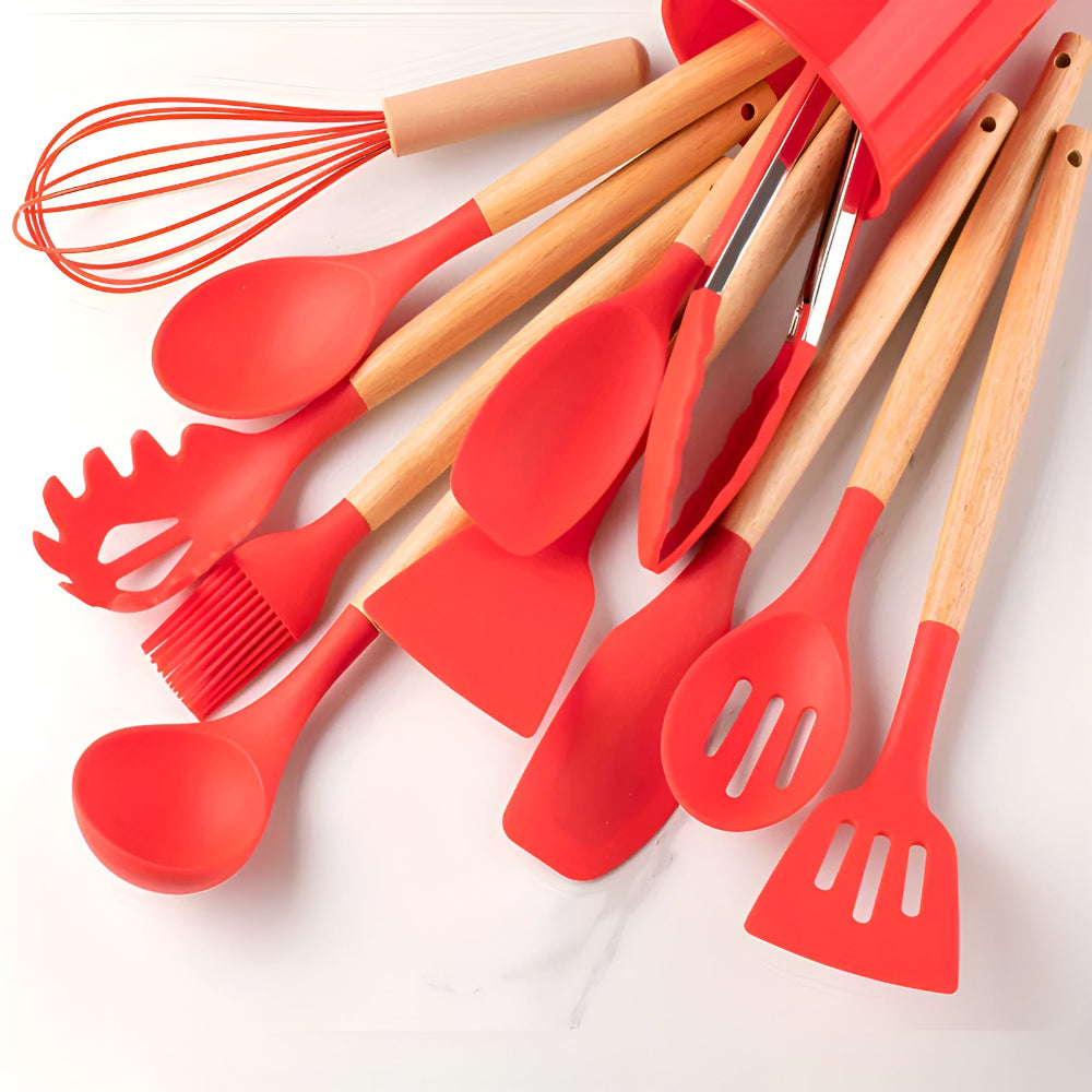 Wearclo | 12 Piece Kitchen Utensil Set with Bamboo Handles