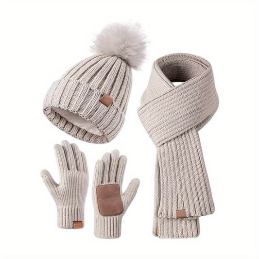 Wearclo | 3-in-1 Knitted Winter Set with Hat, Scarf, and Touchscreen Gloves