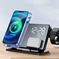 Wearclo | 3-in-1 Quick Charge Station | Premium Wireless Fast Charging Docking Station with Alarm Clock | for Apple iPhone, Watch & AirPods