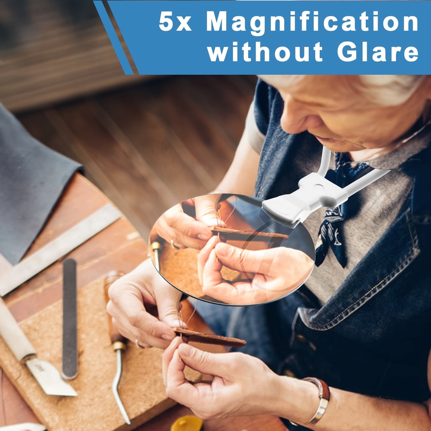 Wearclo | 5X Magnifying Glass Pro – Hands-Free Adjustable Neck Loupe for the Elderly and Visually Impaired – Perfect for Reading, Sewing, Crafting, and Inspection