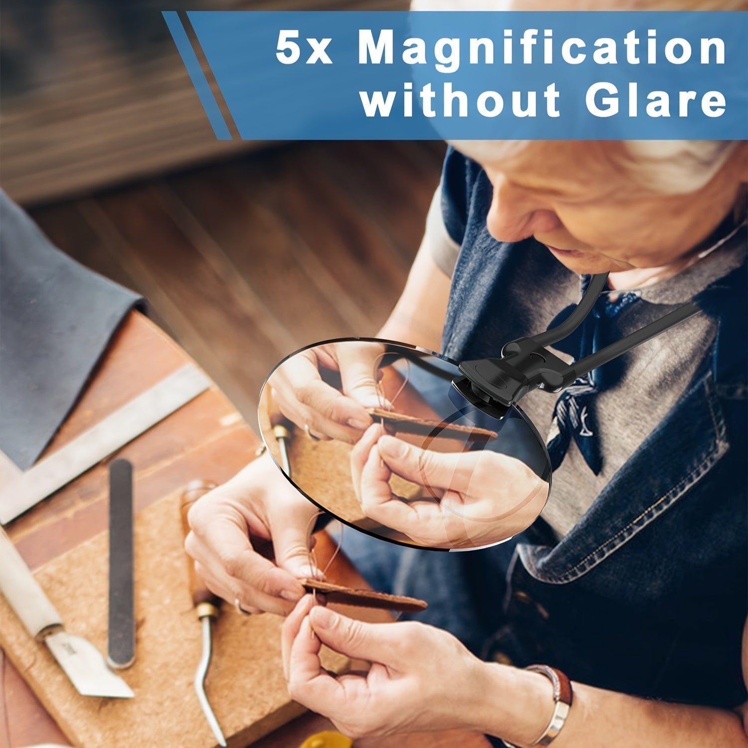 Wearclo | 5X Magnifying Glass Pro – Hands-free Adjustable Neck Magnifier for the Elderly and Visually Impaired – Perfect for Reading, Sewing, Crafting, and Inspection
