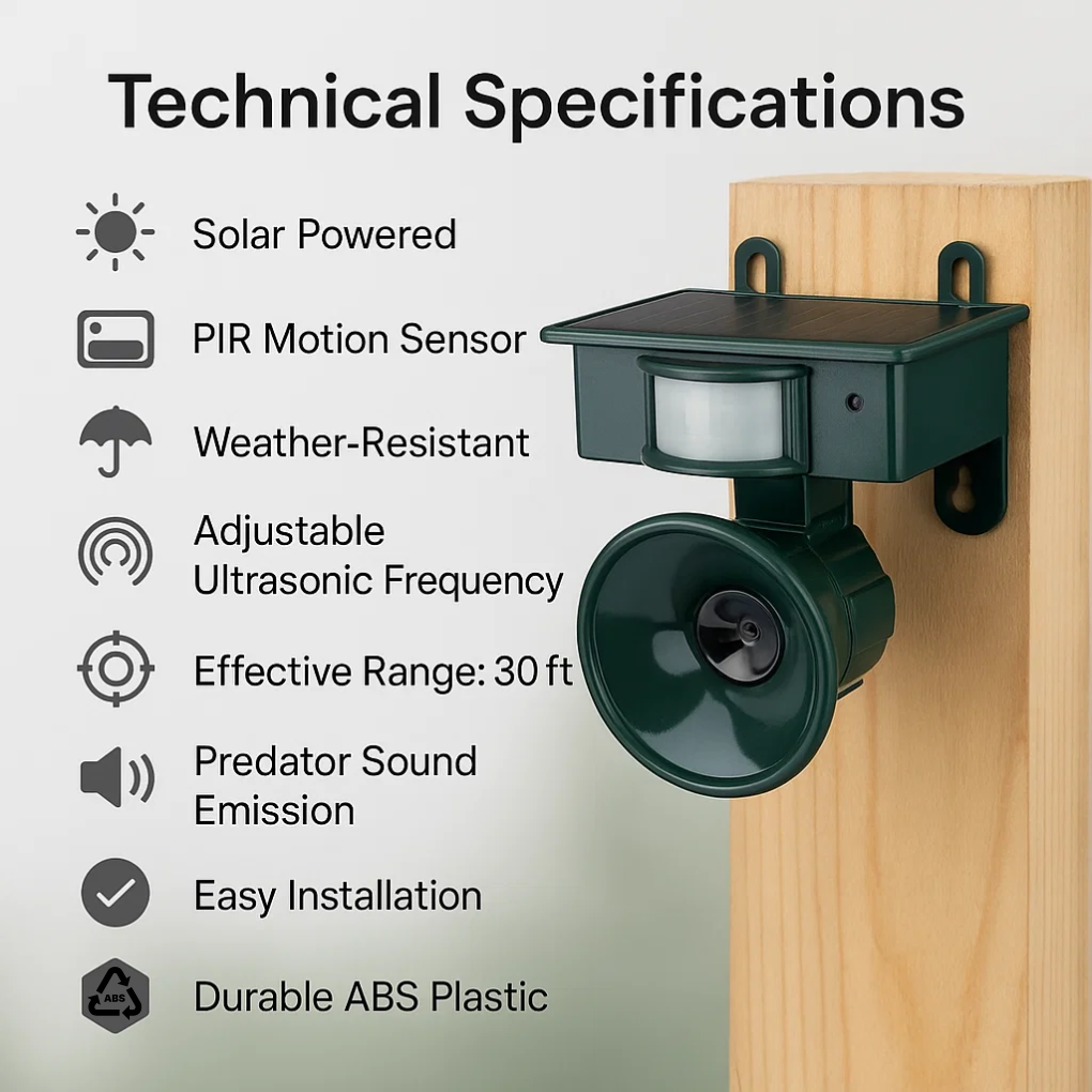 Wearclo | Bird Repeller with Motion Sensor Ultrasonic Solar Energy