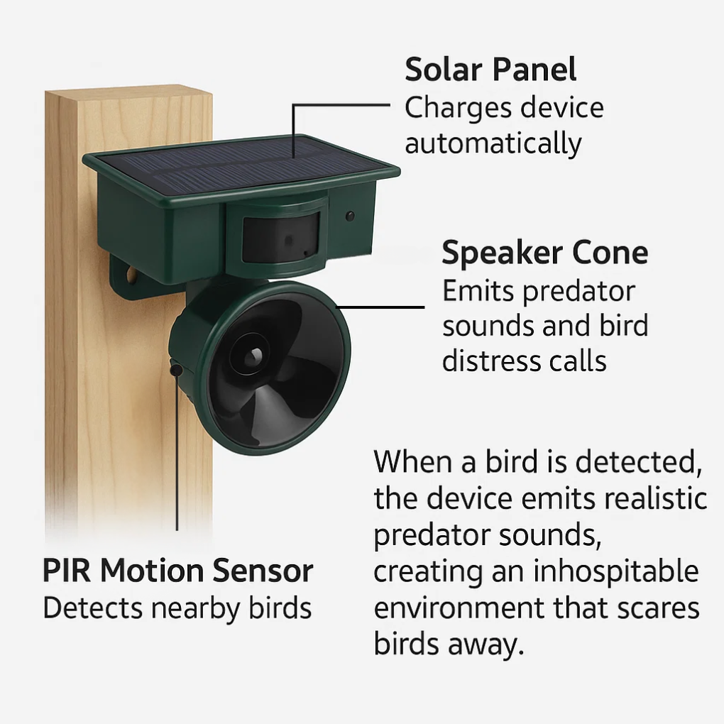 Wearclo | Bird Repeller with Motion Sensor Ultrasonic Solar Energy