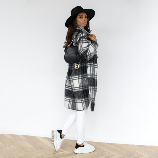 Wearclo - Checked Long Women's Coat New Autumn Collection 2023