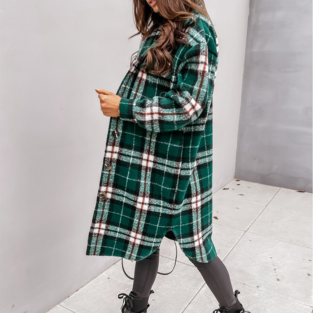 Wearclo - Checked Long Women's Coat New Autumn Collection 2023