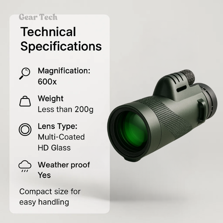 Wearclo | Compact 600x Ultra-Zoom Monocular | HD Lens, Lightweight & Perfect for Hiking, Birdwatching, and Sports Events
