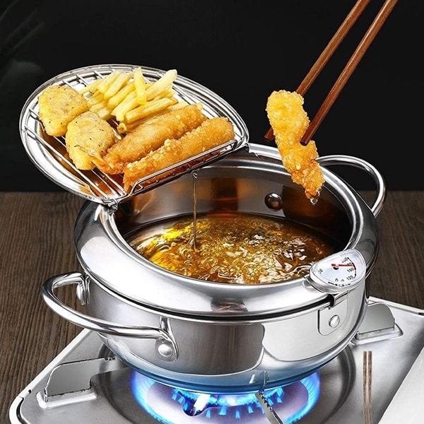 Wearclo | Deep Fryer with Thermometer and Draining Rack