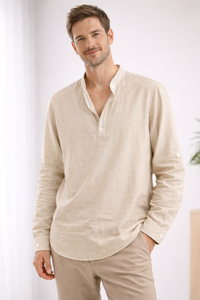 Wearclo | Men's Casual Band Collar Long-Sleeve Shirt