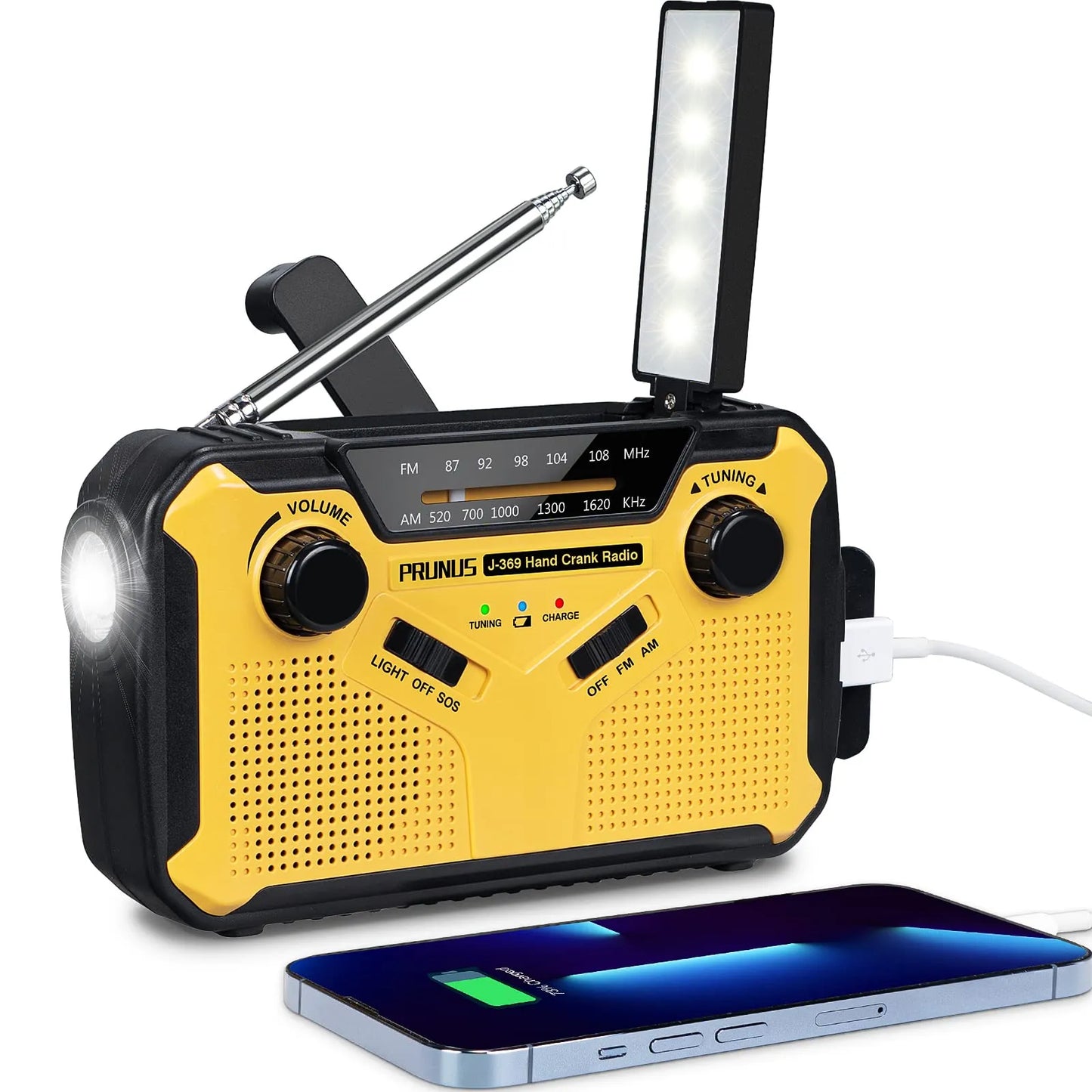 Wearclo | Emergency Radio with Crank and Solar Cell – Portable Dynamo Radio with Power Bank and LED Flashlight