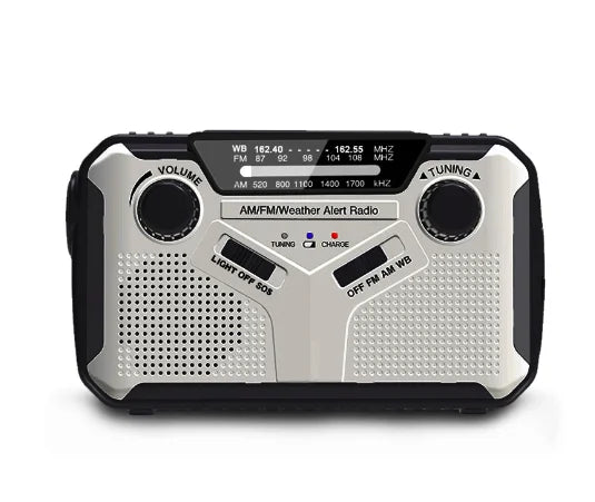 Wearclo | Emergency Radio with Crank and Solar Cell – Portable Dynamo Radio with Power Bank and LED Flashlight