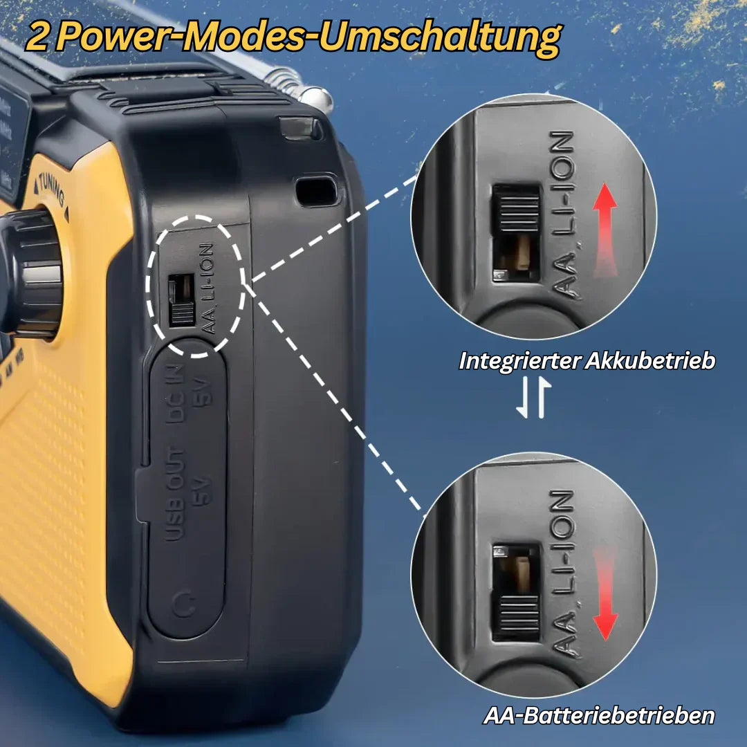 Wearclo | Emergency Radio with Crank and Solar Cell – Portable Dynamo Radio with Power Bank and LED Flashlight