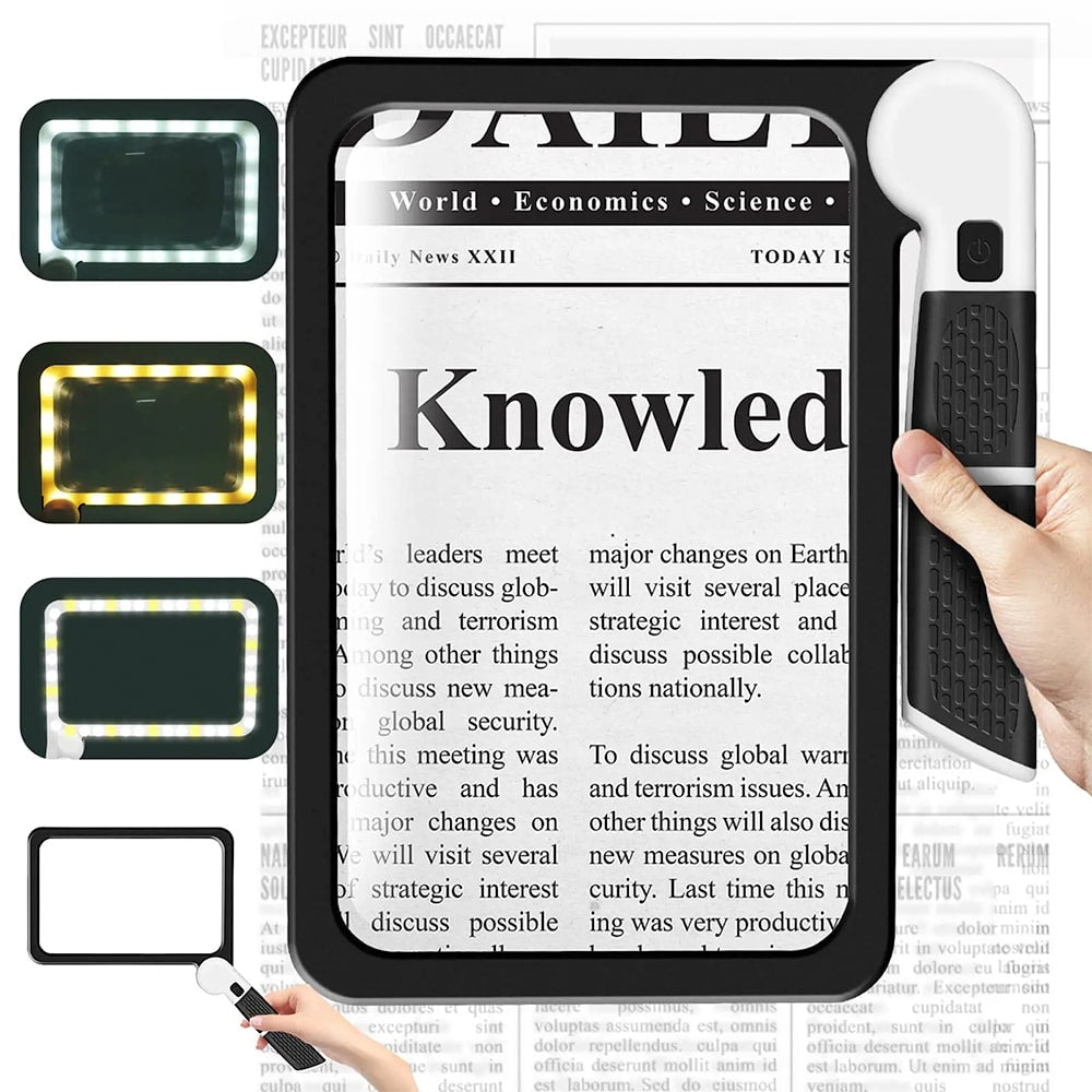Wearclo | Full-Page Handheld Magnifying Glass – 5X Magnification, LED Lighted Magnifier with 3 Modes, Ideal for Reading Books and Seniors