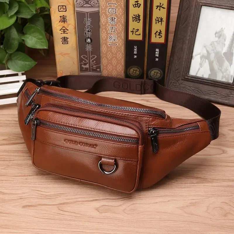 Wearclo | Genuine Cowhide Leather Waist Bag for Men – Large Capacity Fanny Pack, Belt & Crossbody Travel Bag