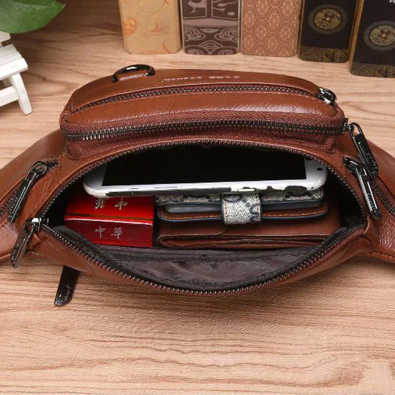 Wearclo | Genuine Cowhide Leather Waist Bag for Men – Large Capacity Fanny Pack, Belt & Crossbody Travel Bag