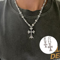 Wearclo | Ornate Silver-Tone Cross Pendant Necklace