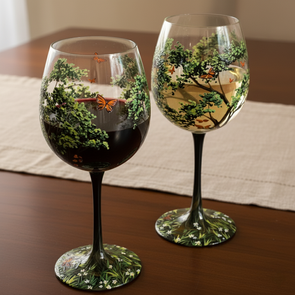 Wearclo | Hand Painted Four Seasons Tree Wine Glasses | Unique Art