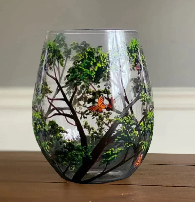 Wearclo | Hand Painted Four Seasons Tree Wine Glasses | Unique Art