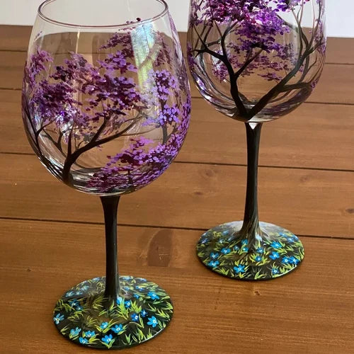 Wearclo | Hand Painted Four Seasons Tree Wine Glasses | Unique Art