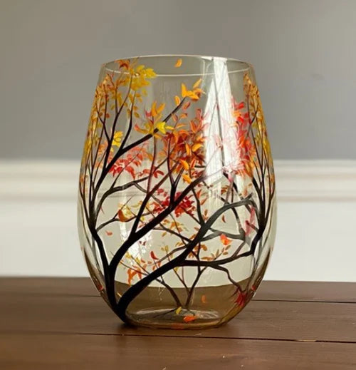 Wearclo | Hand Painted Four Seasons Tree Wine Glasses | Unique Art