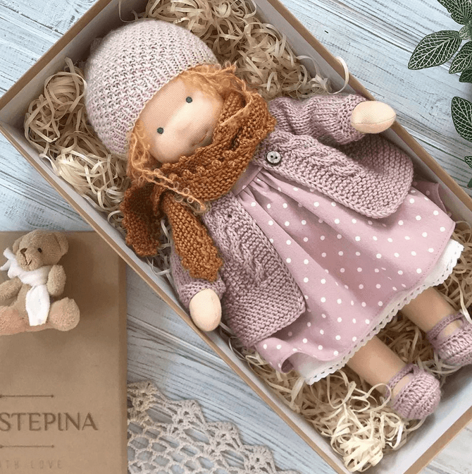 Wearclo | Handmade Waldorf Doll "Poppi" | 35cm | Organic Cotton & Hypoallergenic Textiles | Educational Toy | Sensory Stimulation