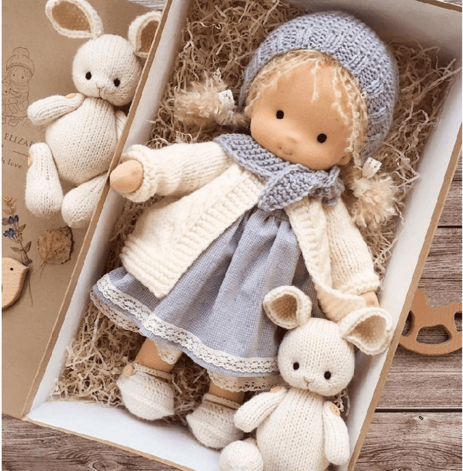 Wearclo | Handmade Waldorf Doll "Poppi" | 35cm | Organic Cotton & Hypoallergenic Textiles | Educational Toy | Sensory Stimulation