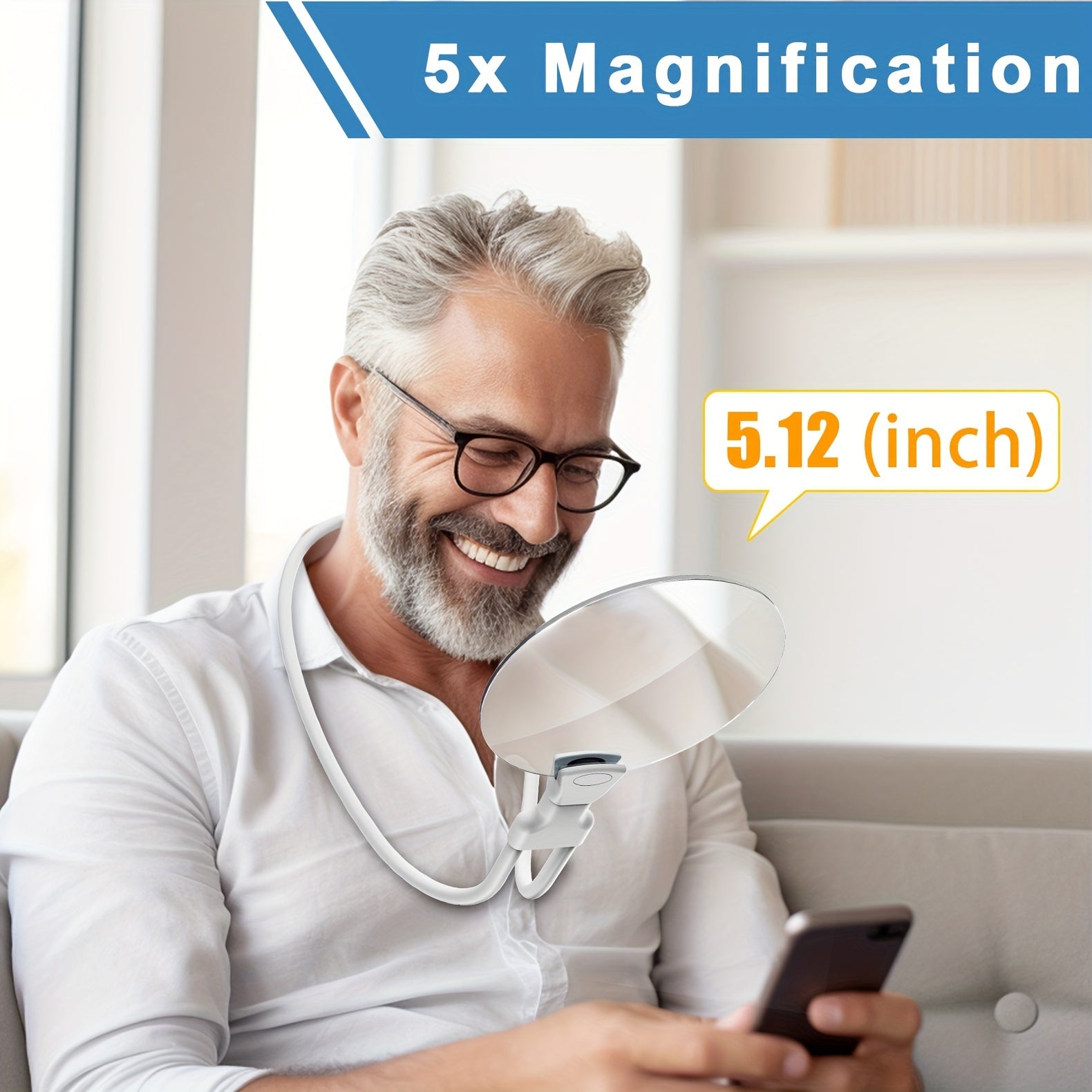 Wearclo | Hands-Free Magnifying Glass with Neck Strap - 5X Magnification for Reading