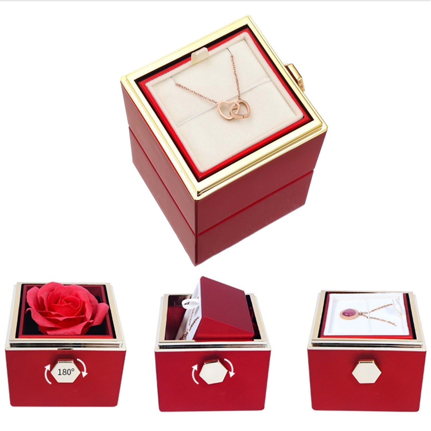 Wearclo | Heart Necklace with Rotating Rose Gift Box