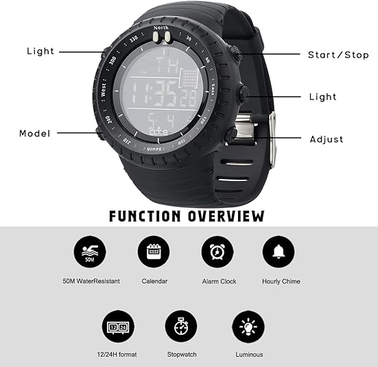 Wearclo | Henry Waterproof Men’s Digital Sports Watch – Shockproof, Tactical & LED Backlit Outdoor Timepiece